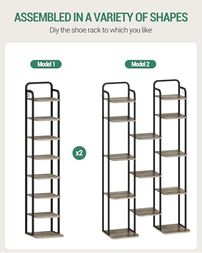 Hzuaneri 8 Tiers Vertical Shoe Rack, Narrow Shoe Tower, Tall Shoes Shelf with 2 Hooks, Adjustable Shelves, Corner Shoes Shelves for Small Spaces, Entryway, Living Room, Greige SR04305B - color: Greige and Black, size: 8 Tier(11.8"D x 10.4"W x 53.2"H)