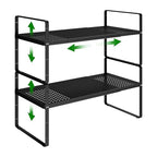 Expandable Kitchen Cabinet Shelf Organizer Rack Heavy Duty Metal Spice Rack Stackable Kitchen Counter Storage Shelf for Kitchen Cabinet Pantry Bathroom (Black - 16.5"-27" L x 10.2" W x 9.6" H - 2Pack) - color: Black - 16.5"-27" L x 10.2" W x 9.6" H - 2Pac