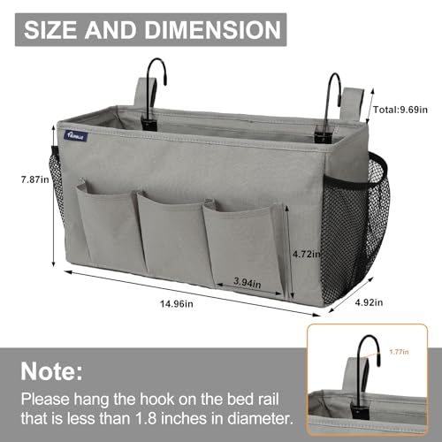 Surblue Bedside Organizer with Hook Caddy Storage Bag with Adjustable Straps and Water Bottle Holder for Home College Dorm Bunk Bed Accessories, Crib, Hospital, Grey - color: Grey
