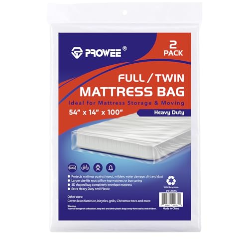 2 PK 4Mil Heavy Duty Full/Twin XL/Twin Mattress Bags for Moving,Clear Plastic Mattress Bags for Storage, Full/Twin Mattress Cover for Moving - size: Full/Twin XL,2 Pack, style: Heavy-Duty Protection (4 Mil Thick)