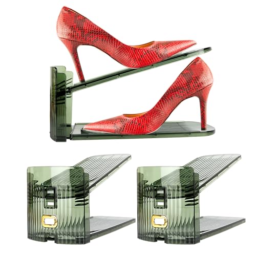 Yes!Fresh Shoe Slot Organizer, Boutique Display Style Shoe Stacker for A Pair of Shoes, Separable Shoe Rack for Closet Organization, 3 Adjustable Narrow Shoe Rack (Transparent Green, 2 Pack) - color: Transparent Green, size: 2 Pack