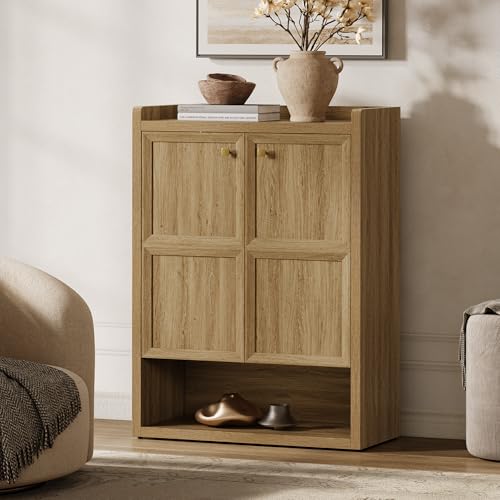 SICOTAS Shoe Cabinet Storage for Entryway - 24-Pair Shoe Cabinets with Doors and Adjustable Shelves, Modern 33.9" Wide 7-Tier Shoes Storage Cabinet for Hallway Mudroom Closet Living Room, Brown Oak - color: Brown Oak, size: 1 Piece