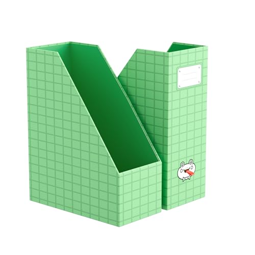 JiaWei Magazine File Holder Foldable Storage Boxes for Documents - Set of 2 Cardboard Magazine Rack Made of 2150 g/m² 10.5 cm Wide，Desk Organizer for Classroom, Home, and Office - Green - color: Green