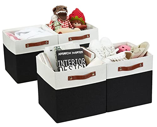 DECOMOMO Cube Storage Bins | Fabric Storage Cubes Closet Organizer Cubby Bins for Shelves Cloth Nursery Decorative Storage Cubes with Handles (Black &White, 11 x 11 x 11 inch) - color: Black and White, size: Cube 11" /4pcs