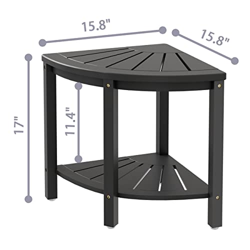 Bamboo Corner Shower Bench Waterproof Stool with Space-Efficient Storage Shelf - Shower Stool Seat for Indoor or Outdoor Use(Black) - color: Black