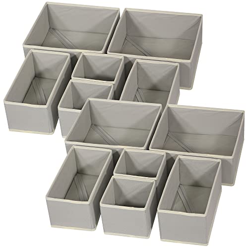 DIOMMELL 12 Pack Foldable Cloth Storage Box Closet Dresser Drawer Organizer Fabric Baskets Bins Containers Divider for Baby Clothes Underwear Bras Socks Lingerie Clothing,Grey 444 - color: Grey