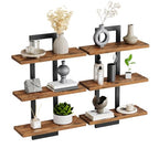 HOOBRO Floating Shelves, Set of 2 Wall Shelves, 3-Tier Wall Mounted Storage Shelves, Hanging Bathroom Shelves, for Living Room, Bedroom, Bathroom, Kitchen, Rustic Brown and Black BF31BJP201