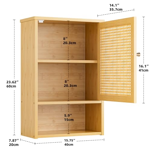 Bathroom Wall Cabinet, Bamboo Over-The-Toilet Storage Organizer with Rattan Doors and Adjustable Shelf, Space Saver Medicine Cabinet for Laundry, Kitchen, Living Room (Natural) - color: Natural