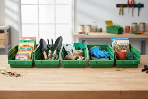 Hudson Exchange 12 x 6 x 4" Plastic Nesting Storage 12” Shelf Bin Container - 15 lb Capacity, Green - color: Green, size: 1 Pack
