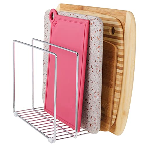mDesign 3 Slot Tray and Pan Rack — Metal Wire Rack for Pantry and Kitchen Storage — Freestanding Pan Lid Holder Also for Baking Trays and Crockery – Silver - color: Chrome, size: 10.2 x 7.3 x 8.6