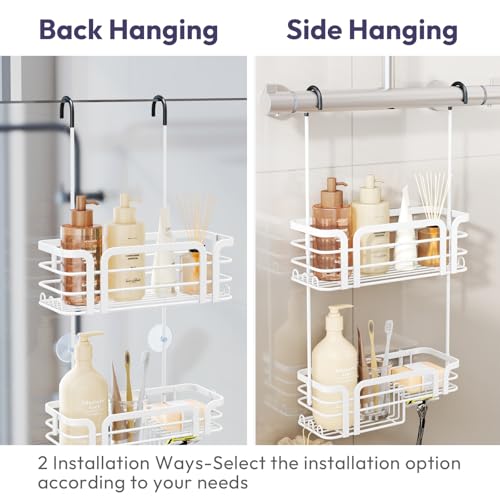 SWTYMIKI Shower Caddy Hanging Organizer - Over the Door Shower Caddy with Soap Holder, 11 Hooks, 2 Installation Ways, Stainless Steel Rustproof Bathroom Organizer, Black - color: White