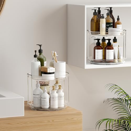 2 Tier Lazy Susan Turntable Organizer 9.25 inch, Rotating Spice Rack Organization for Cabinet, Bathroom, Pantry, Countertop, Kitchen, Vanity, Medicine Cabinet Organizer, Clear - color: 1 Pack Clear