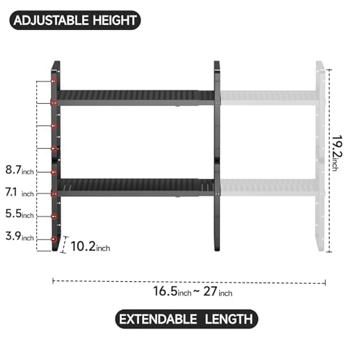 2Pack Expandable Cabinet Countertop Shelves 16.5-27’’L, Adjustable Metal Spice Rack Organizer, Stackable Kitchen Counter Storage Shelves Organizers for Cabinet Organization, Black - size: 2Pack-Special-10.2''Wx(16.5-27'')Lx9.6''H-Black