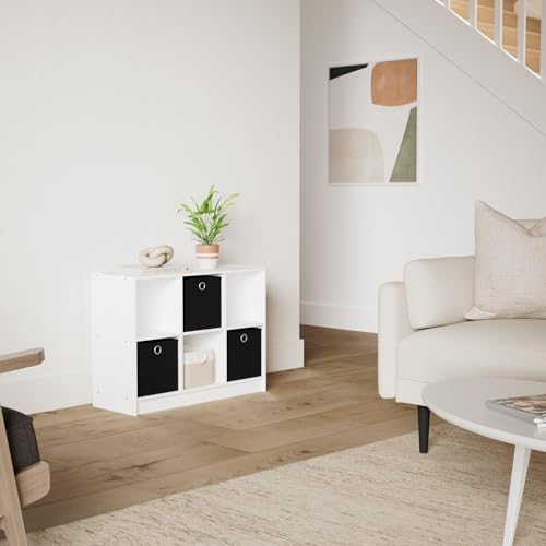 Furinno Basic 3x2 Cube Storage Bookcase Organizer with Bins, White/Black - color: White/Black, size: 6-Cube with Bin