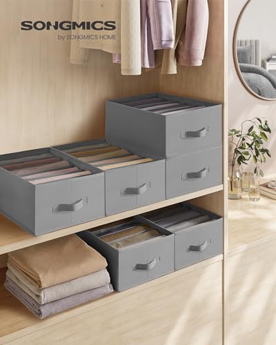 SONGMICS Set of 6 Large Size Wardrobe Clothes Organizers, 6-Compartment Foldable Drawer Organizers with Handles, 16.5 x 11.8 x 6.7 Inches, for Pants, Sweaters, Jeans, Dove Gray URUS009G03 - color: Dove Gray, size: 6 Pack