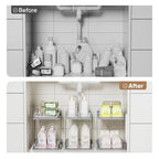 3 Pack Bathroom Organizers and Storage - Multi-Purpose,2-Tier Clear Pull Out Organization for Bathroom,Under Sink,Kitchen,Vanity,Countertop,Cabinet,Pantry & Medicine Cabinet,Grey