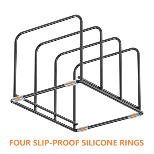 KORRTFID Kitchen Cabinet Organizer, 2PCS Steel Cookware Holder, Divided Holder with 3 Slots for Skillets Baking Tray and Chopping Board Rack - Pan Holder Storage (2.2 Inch Width Slots) - style: 2.2 Inch Width Slots(2PCS)