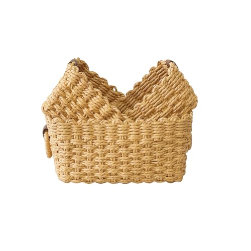 Small Paper rope baskets for Organizing,Cute woven storage Little basket for Home，Shelves, Bathroom,Decorative basket,Set of 3 (Desert color) - color: Desert color