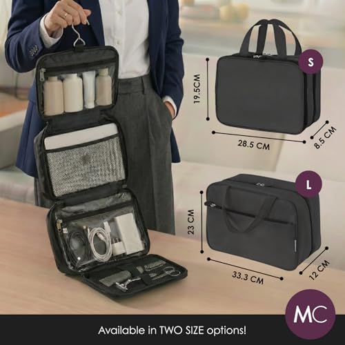 Travel Toiletry Bag for Men & Women, Large Capacity Makeup Organizer & Cosmetic Bag, Water-Resistant Portable Essentials Case with Metal Hook & Carry Handle - Perfect for Travel Use (Black, Large) - color: Black, size: Large