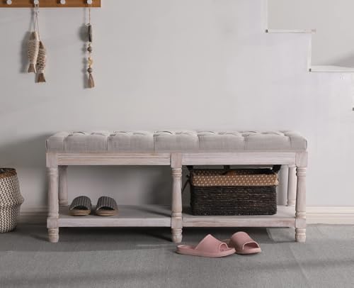 Kmax Storage Entryway Bench Tufted Shoe Rack Bench Wood Window Bench for Hallway Entrance Bedroom Corner, Beige - color: Beige, size: Storage- 2 Seats