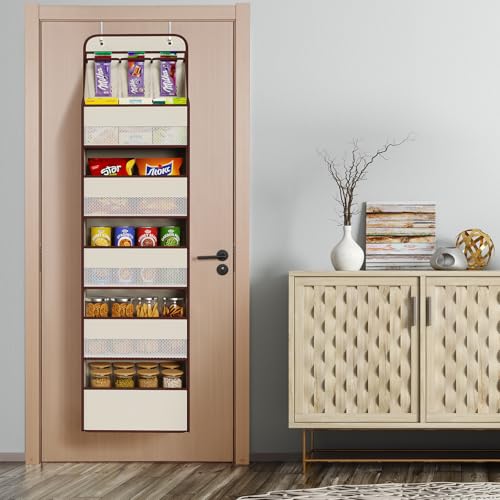 Univivi 6-Shelf Over Door Hanging Organizer Fabric Baby Door Storage with 5 Large Pockets and 3 Small PVC Pockets Wall Mount Hanging Storage Organizers for Baby Essential (Beige) - color: Beige, size: 6 LAYER