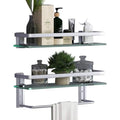 VOLPONE Glass Bathroom Shelf 15.7in Bathroom Shelf Wall Mounted Floating Glass Shelves with Towel Holder Glass Shelf for Bathroom 2 Tier (Sliver) - style: 2 tier with towel bar silver
