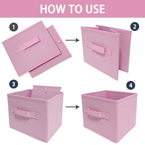 EBIGIC Pink Cube Storage Bins 9.0"x7.5"x7.5" Small Size Fabirc Foldable Closet Toy Organizer Collapsible Cloth - color: Pink 1Pack, size: 9”x 7.5”x 7.5”