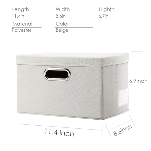 PRANDOM Storage Bins with Lids [3-Pack] Linen Fabric Foldable Storage Boxes Organizer Containers Baskets Cube with Cover for Bedroom Closet Office Beige（11.4X8.6X6.7 - color: Beige, size: S(3-pack)