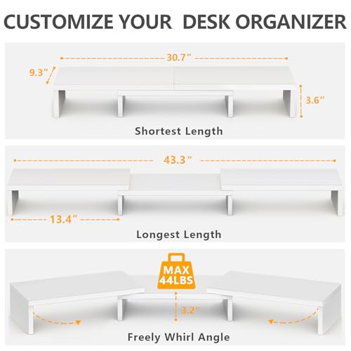 TAVR Furniture Dual Monitor Stand Riser, Computer Monitor Stands for 2 Monitors, Extra Long Multifunctional Desktop Organizer Riser for Computer, Laptop, PC, Printer, TV, Max 43.3" Length, White - color: White