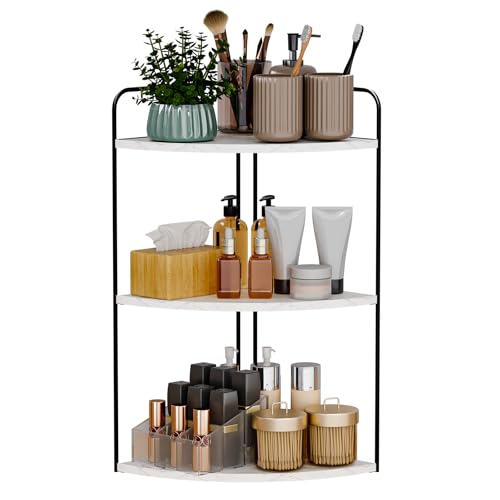 Forest Angle Bathroom Counter Organizer,Countertop Organizer,Vanity Organizers,Bathroom Storage,Bathroom Sink Caddy,Counter Shelf,Corner Counter,Corner Shelves(Black-White Marble) - color: Black-white Marble 3 Tier