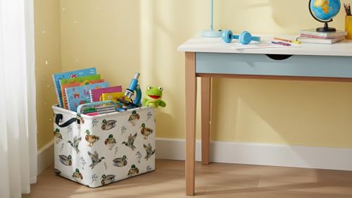 CLOCOR Rectangular Storage Basket,Collapsible Cute Pattern Storage Bin,Waterproof Books Box with Handles,Gift Basket(Mallard) - color: Mallard