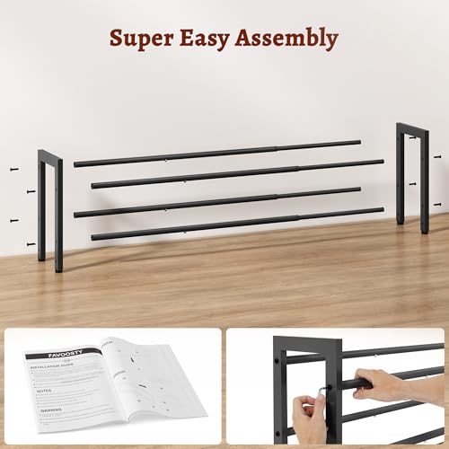 FAVOOSTY 2-Tier Expandable Shoe Rack, Adjustable Shoe Shelf Storage Organizer Space Saving Metal Free Standing Shoe Rack for Entryway Closet Doorway, Black - color: Black, size: 2 Tier