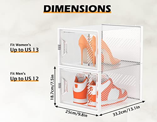 Shoe Storage, 12 Pack X-Large Shoe Organizer for Closet, Shoe Boxes Clear Plastic Stackable Shoe Storage Boxes for Size 13 - color: White