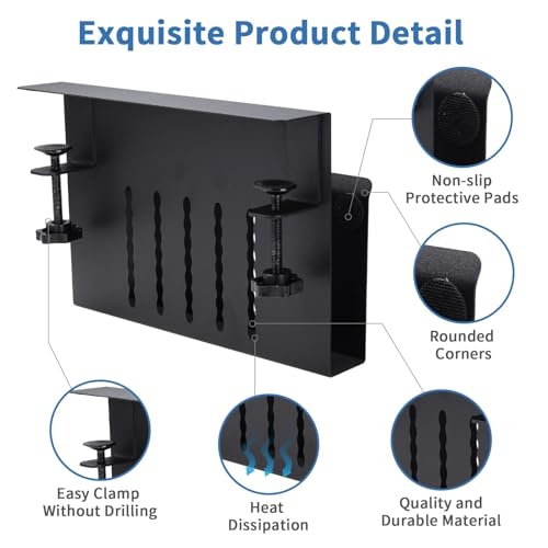 Desk Side Storage, Desk Laptop Holder with Magnetic Pen Holder, No Drill Desk Side Organizer for Office and Home Fits Flat Edge 0.3" to 2.3" - color: Black
