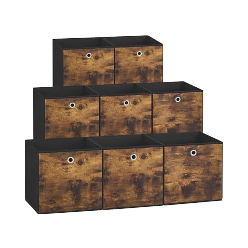 SONGMICS Storage Cubes, Set of 8 Storage Bins, Foldable Fabric Storage Boxes, 10.2 x 10.2 x 11 Inches, Fit Cube Storage Unit, for Clothes, Bedroom, Living Room, Rustic Brown and Ink Black URFB826B01 - color: Rustic Brown, size: 8 Pack (10.2"L x 10.2"W x 1