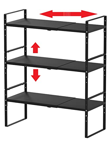 Jojocross Expandable Stackable Spice Rack Cabinet Shelf Organizer in Cabinets Shelves Kitchen Cupboard Organization Stack up Racks Pantry Countertop Storage Medium/Black 3 Packs - color: 3 Packs/Black, size: M:7.85"D x 16.6"W x 5.75"H