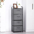 MAX Houser 4 Drawer Fabric Dresser Tall Storage Tower, Dresser Chest with Wood Top, Vertical Nightstand Side Organizer Unit with Metal Frame for Closets Bedroom Nursery Room Hallway(Leaden) - color: Grey3