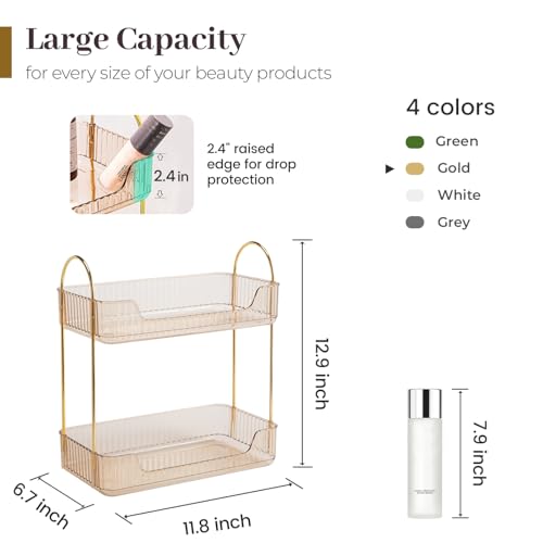 Aveniee Bathroom Counter Organizer, 2 Tier Perfume Skin Care Countertop Storage Shelf, Vanity Makeup Tray for Cosmetic Skincare Lotion, Gold - color: Amber Gold, size: 2 Tier