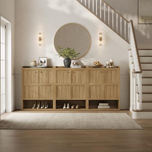 SICOTAS Shoe Cabinet Storage for Entryway - 72-Pair Shoe Cabinets with Doors and Adjustable Shelves, Modern Large 7-Tier Shoes Storage Cabinet for Mudroom Closet Hallway Living Room, Brown Oak, 3PCS - color: Brown Oak, size: 3 Pieces