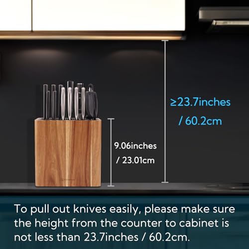 KITCHENDAO XL Acacia Wood Universal Knife Block with Slots for Scissors and Sharpening Rod, Safe, Space Saver Knives Storage Stand Display without Knives, Unique Slot Design to Protect Blade - color: XL-Acacia Wood
