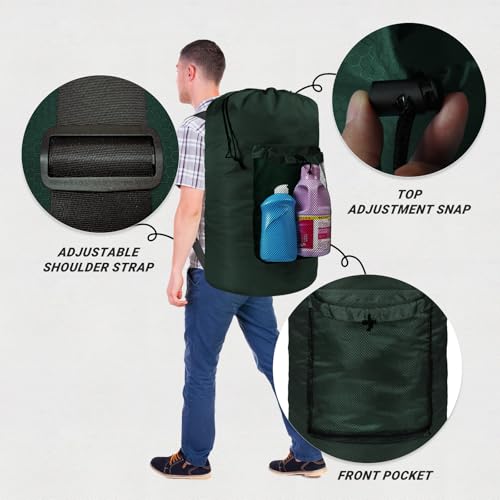 Laundry Bag with Shoulder Straps and Mesh Pocket Laundry Backpack Large Portable Laundry Hamper for College Laundromat Apartment (Green) - color: Green