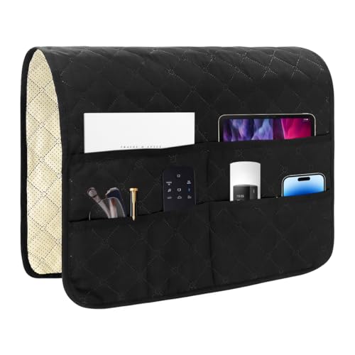 Bedside Caddy for Couch Remote Control Holder Recliner Armrest Organizer Non Slip Sofa Armchair Caddy with 6 Pocket Storage for Magazine, Tablet, Phone, iPad, Black