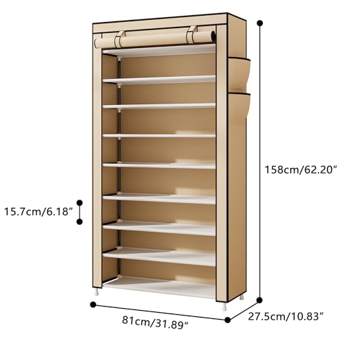 Laiensia 9-Tier Shoe Rack ，Space Saving Shoe Storage Organizer Non-Woven Cover Shoe Shelf Holds 36-45 Pairs for Bedroom, Hallway, Entryway, Beige - color: Beige, size: 9-tier