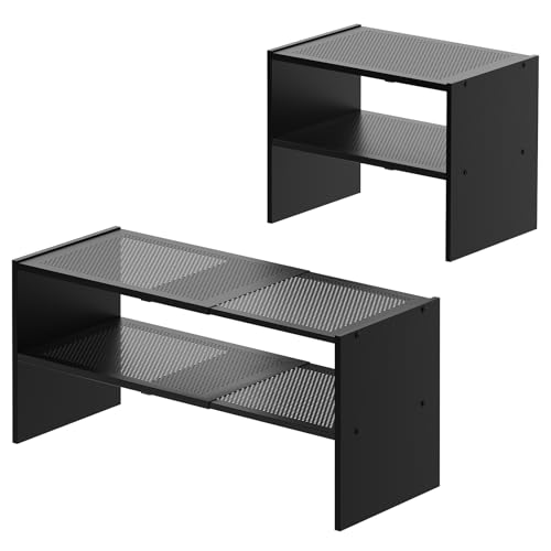 YATINEY Expandable Shoe Rack, 2-Tier Adjustable Entryway Shoe Organizer, Stackable Closet Shoe Rack for Small Space, Compact Shoe Shelf Storage for Garage Holds Up to 12 Pairs, Black SS03BB - color: Black