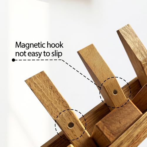 Mid Century Modern Walnut Foldable Entryway Wall Coat Hanger Hook with Shelf,Heavy Duty Wooden Piano Hidden Towel Hooks for Bathroom,Wall Rack for Purse&Key&Mail,Home Decor (Natural, 9 Hooks) - color: Natural, size: 9 Hooks