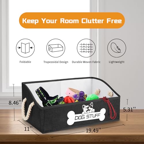 Collapsible Fabric Dog Toy Box and Storage Bin With Handle - Trapezoid Basket Chest Organizer for Pet Toys, Blankets and Accessories, Black - color: Black