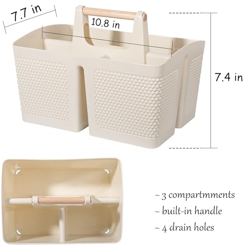 rejomiik Portable Shower Caddy Basket Plastic Cleaning Caddy Organizer Storage Tote with Handle for Bathroom, College, Dorm Room Essentials, Cream - color: Cream