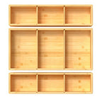 DUJEN Bamboo Drawer Organizer 12.5'' X 12.5'' X 2'', Adjustable 3 Individual Junk Drawer organizer for Bathroom and Kitchen, Wood Drawer Tea Organier Boxes for Silverware, Make up and Tea Bag - size: 1 piece 12.5X6.2 & 2 pieces 12.5X3.1