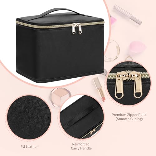 OCHEAL Travel Makeup Bag, Cosmetic Bags for Women Makeup Case Organizer Large Capacity Travel Toiletry Bag Storage Bags with Divider and Handle for Cosmetics Toiletries Brushes Tools-Large, Black - color: 001_Black Large, size: Medium