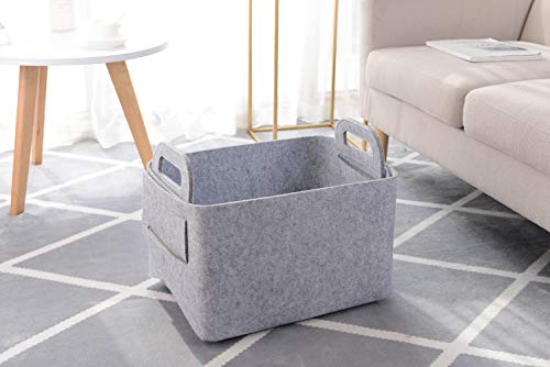 Storage Basket Felt Storage Bin Collapsible& Convenient Box Organizer with Carry Handles for Office Bedroom Closet Babies Nursery Toys Laundry (Light grey, 17.9inch（L）×12.2inch（W）×11.6inch（H）) - color: Light grey, size: 17.9inch（L）×12.2inch（W）×11.6inch（H）